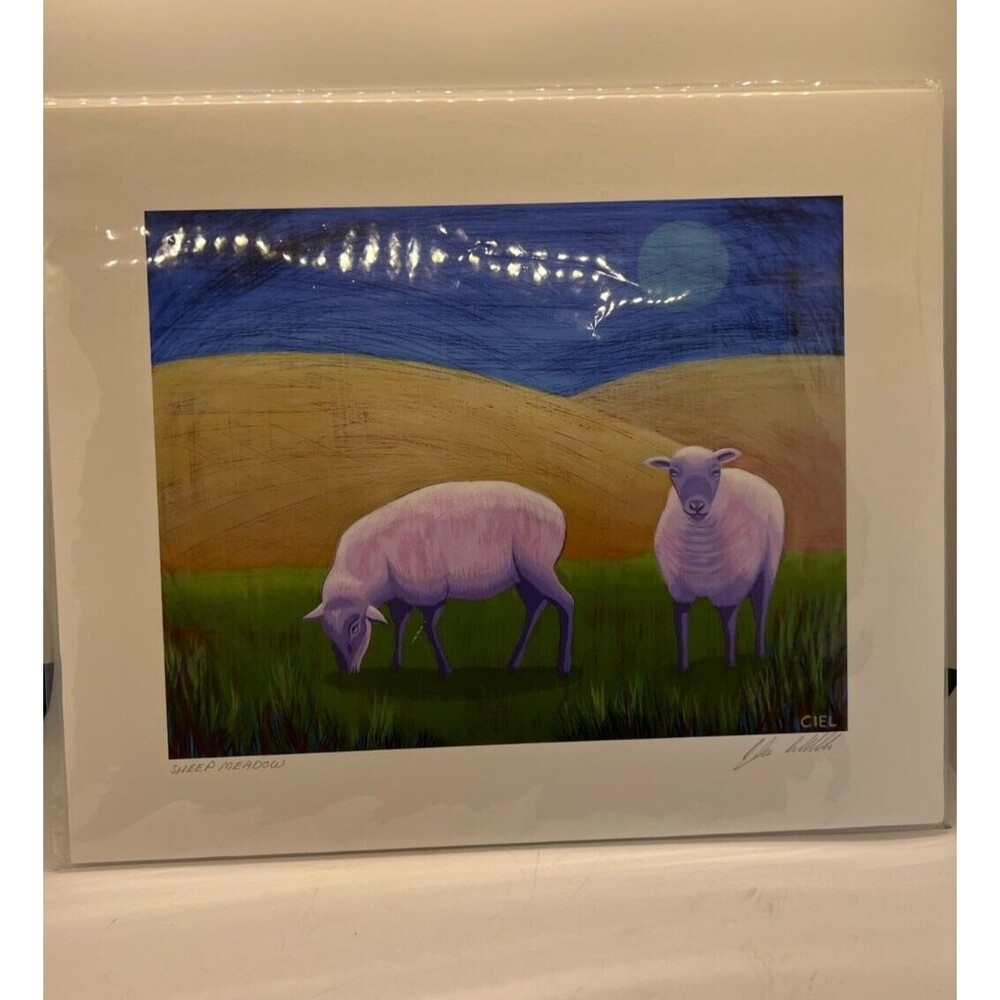 Sheep Meadow art print signed John Cielukowski decor wall farm painting copy